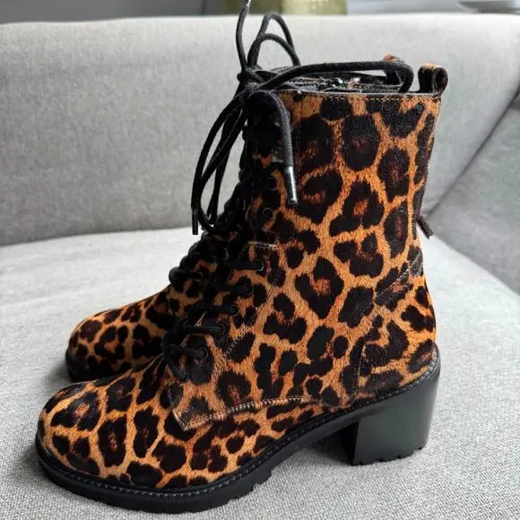 Seychelles Irresistible Leopard Pony Hair Leather Mid-Calf Lace-Up Boots Sz 8.5 - Picture 7 of 12